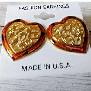 NWT Vintage 1980s Gold Tone & Tortoiseshell Enamel Earrings